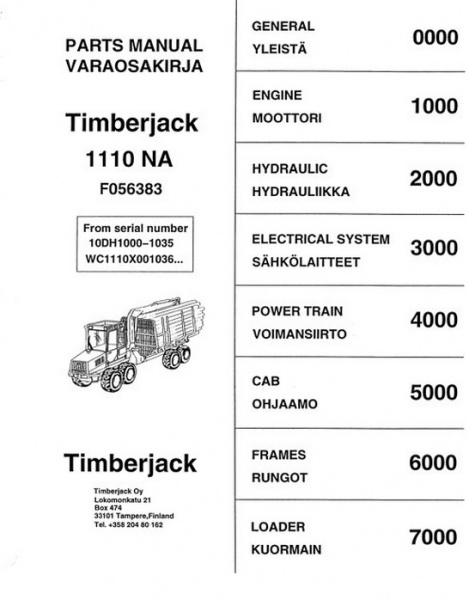 Timberjack 1110 spare parts cataloq 10DH1000–10DH1035 1110NA	,WC1110X001036– F056383